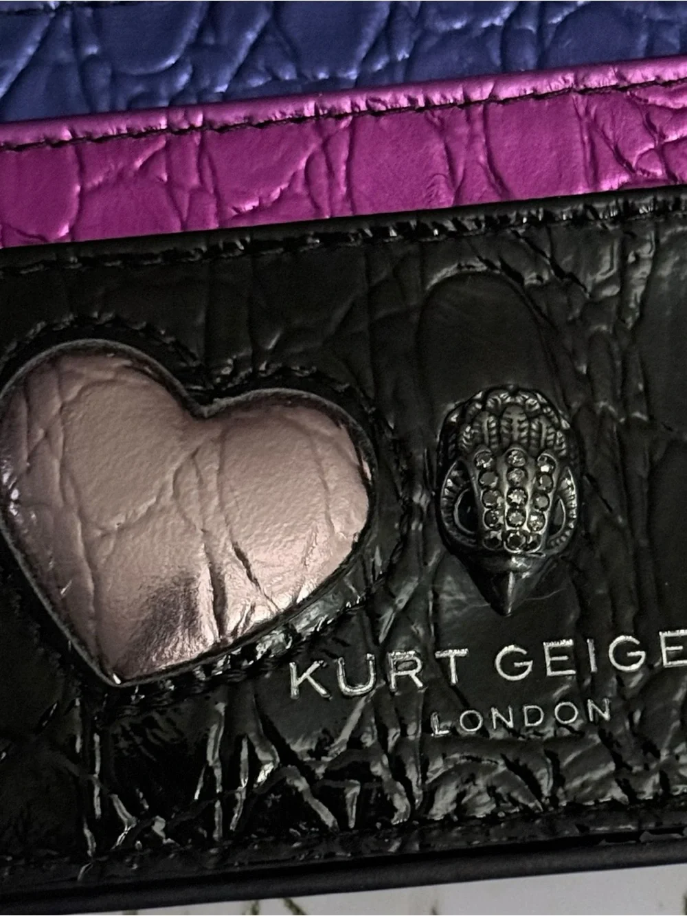 Kurt Geiger NWOT Black Love Leather Cardholder with Pink Heart and Gold Heart